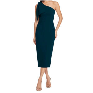 DRESS THE POPULATION Tiffany One-Shoulder Midi Dress Pine Green Size XS $148